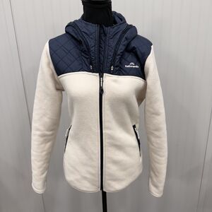 Kathmandu Women's Size 8 Cream & Navy Fleece Hooded Full Zip Jacket w/ Pockets